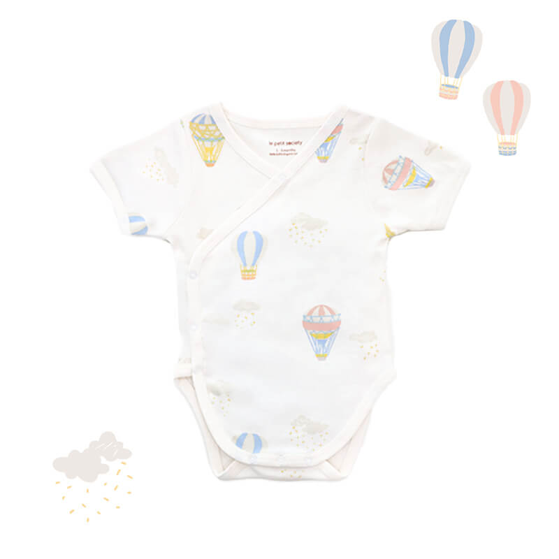 Baby Organic Kimono Romper in Hot Air Balloon Print by Le Petit Society