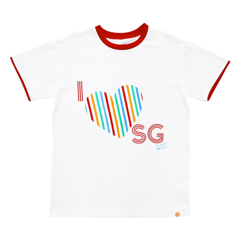 A Singapore Series - "I Love SG" Adult Contrast Tee in White by Le Petit Society