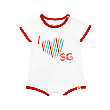 A Singapore Series - "I Love SG" Baby Contrast Romper in White by Le Petit Society — image 6