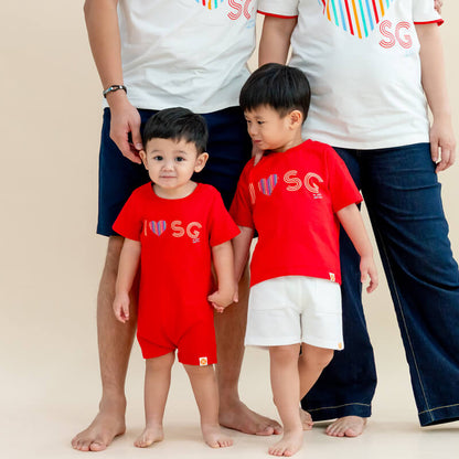 A Singapore Series - "I Love SG" Baby Romper in Red by Le Petit Society — image 4