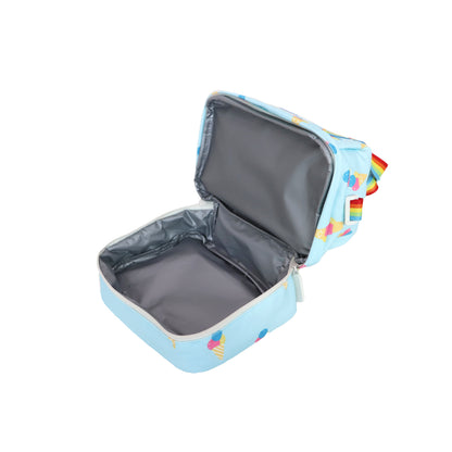 The interior of Le Petit Society's kid's thermal lunch bag, lined with insulated PEVA lining.