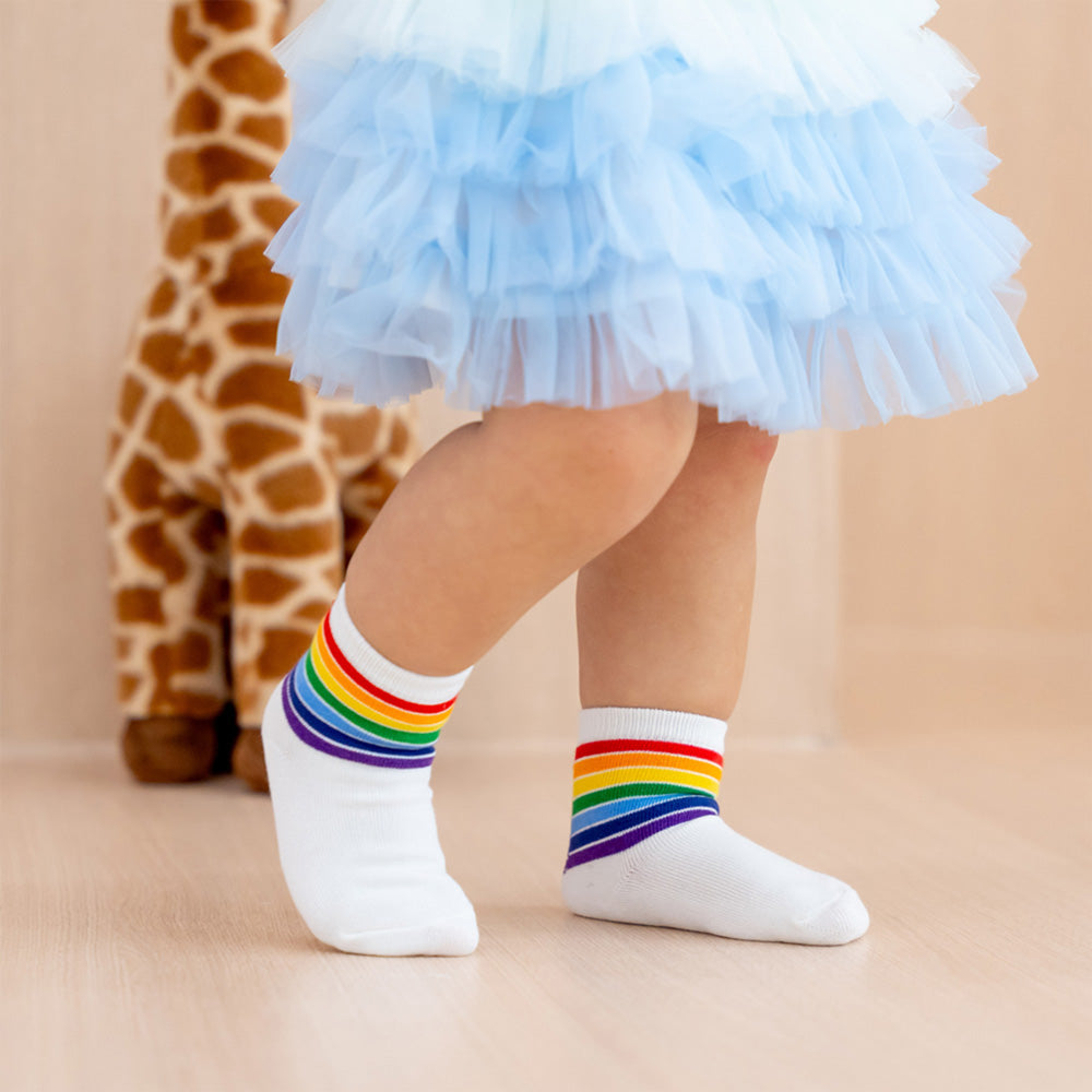 Rainbow Series - Kids Crew Socks in White by Le Petit Society — image 7