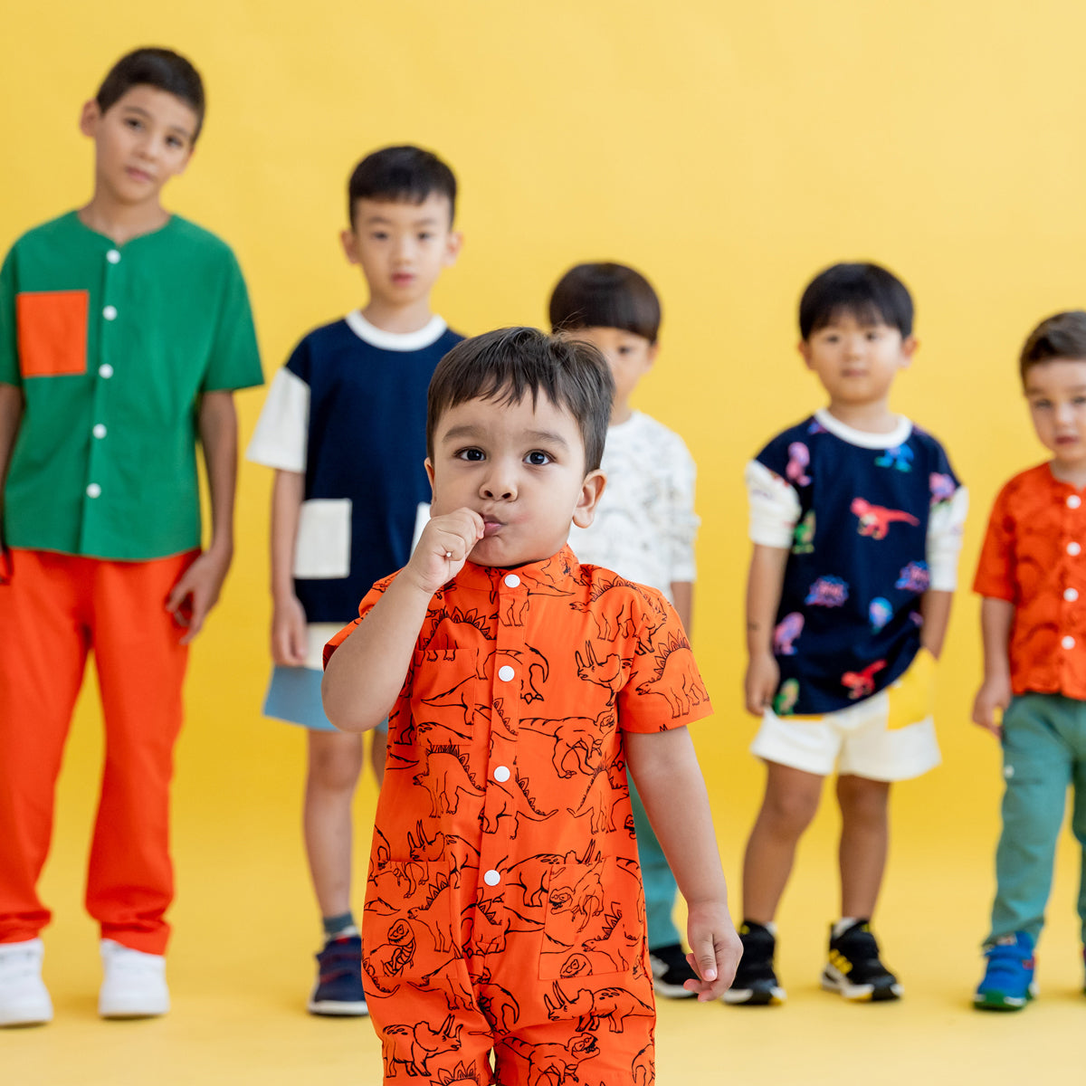Made for Play - Kids Playsuit in Dino Sketch Print in Orange by Le Petit Society — image 9
