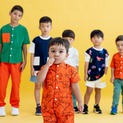 Made for Play - Kids Playsuit in Dino Sketch Print in Orange by Le Petit Society — image 9