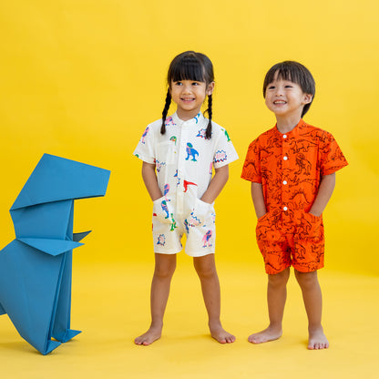 Made for Play - Kids Playsuit in Dino Sketch Print in Orange by Le Petit Society — image 3
