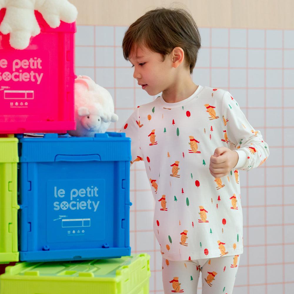 Kids Bamboo Pyjamas in Ski Bear Print by Le Petit Society — image 4