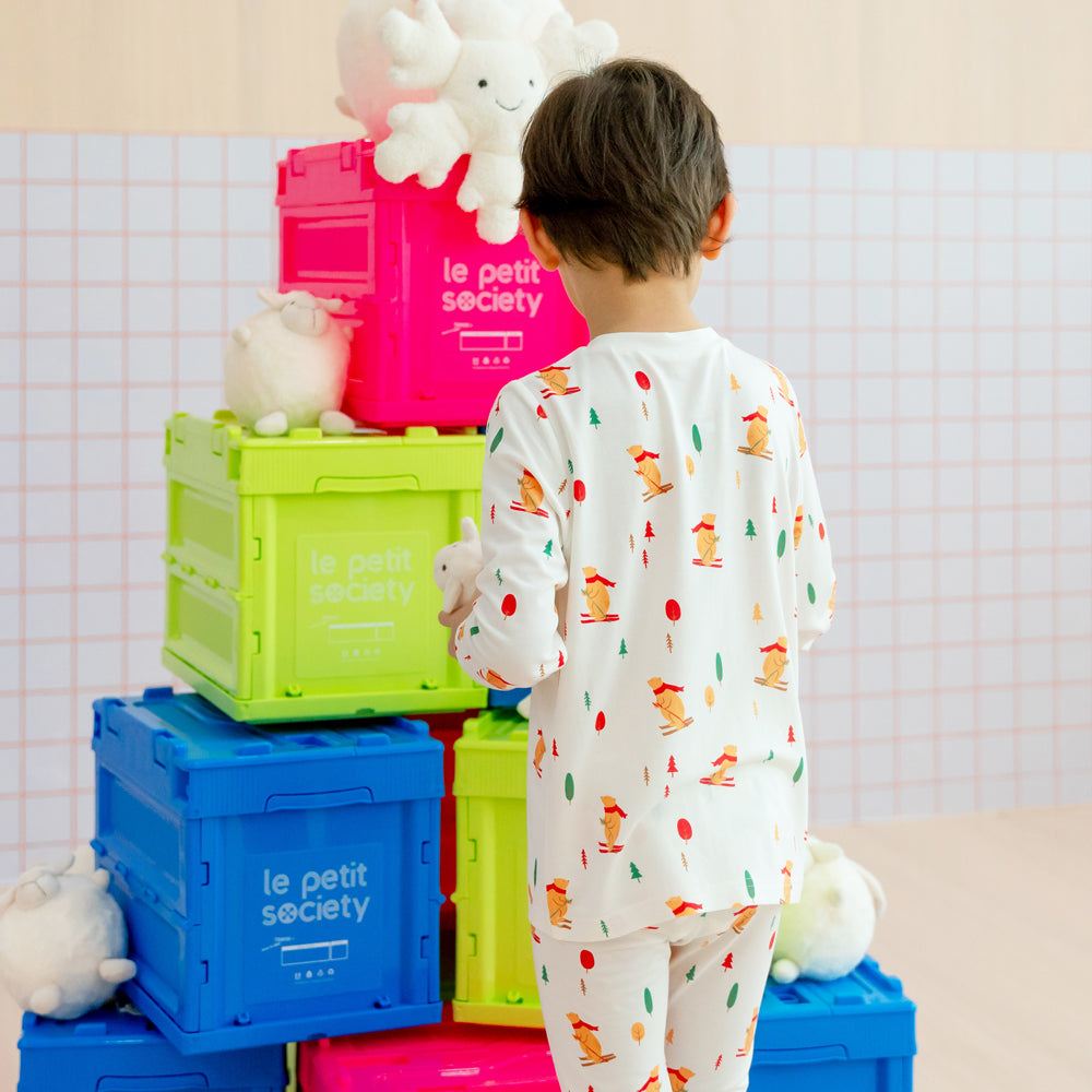 Kids Bamboo Pyjamas in Ski Bear Print by Le Petit Society — image 8