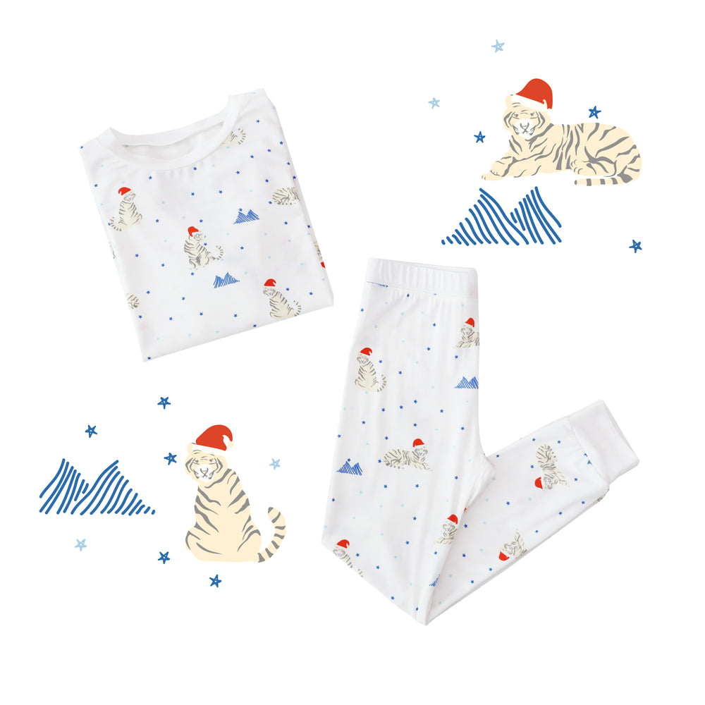 Kids Bamboo Pyjamas in Snow Tiger Print by Le Petit Society — image 2