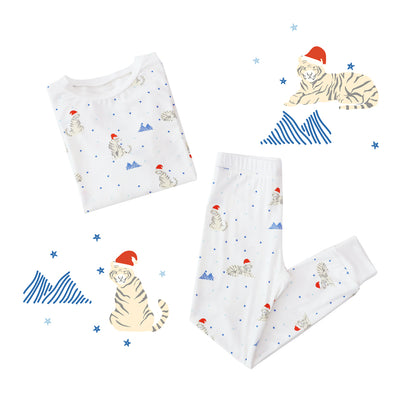 Kids Bamboo Pyjamas in Snow Tiger Print by Le Petit Society — image 2
