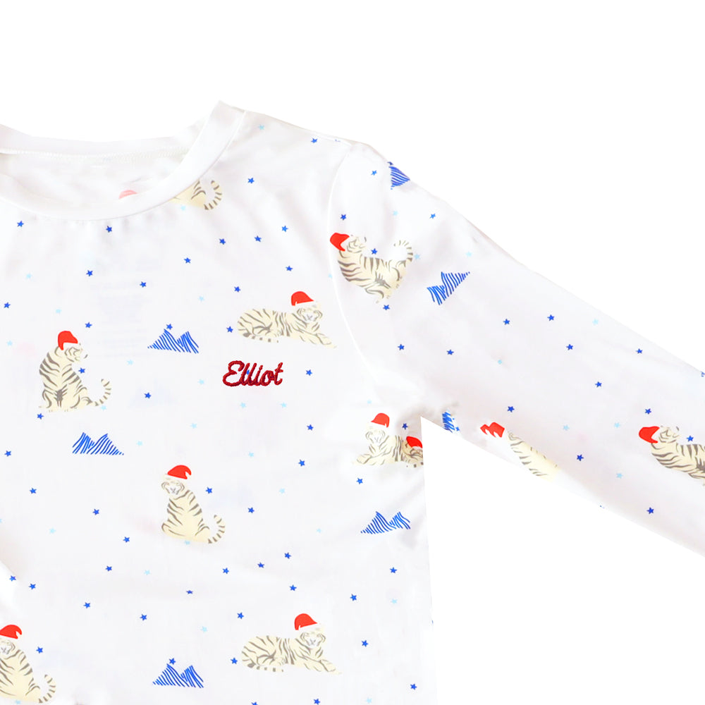 Kids Bamboo Pyjamas in Snow Tiger Print by Le Petit Society — image 4