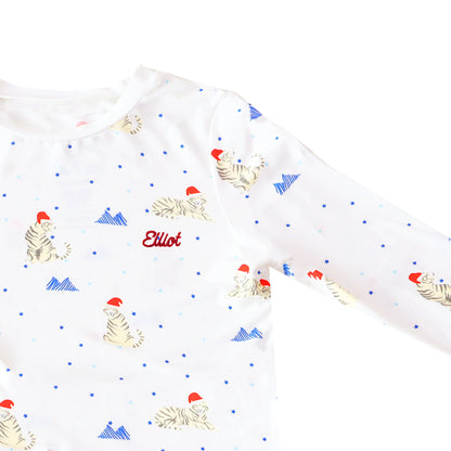 Kids Bamboo Pyjamas in Snow Tiger Print by Le Petit Society — image 4