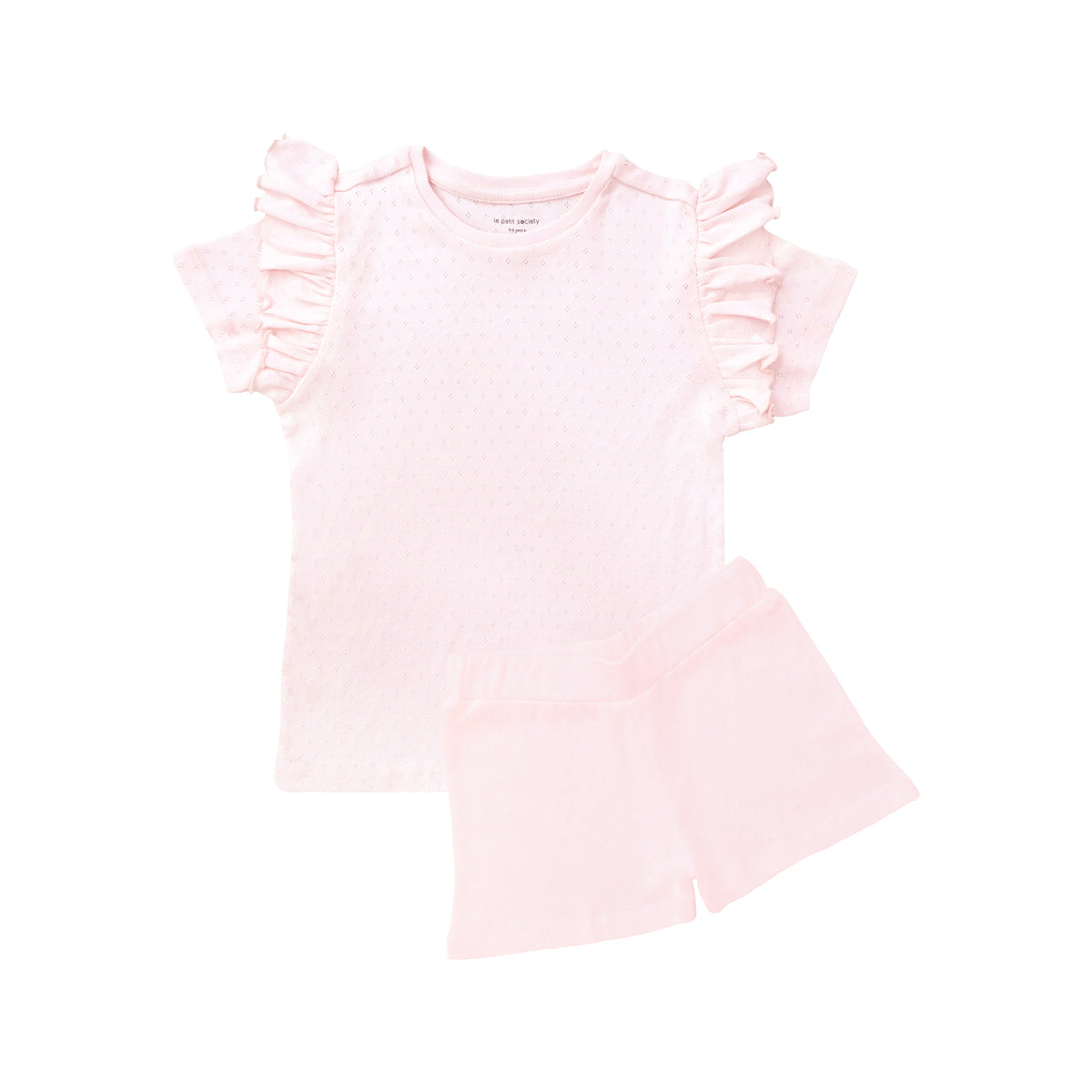 Organic Kids Ruffle Short Sleeves PJ Set in Pink by Le Petit Society