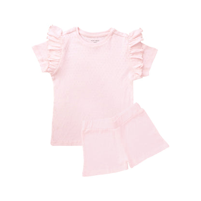 Organic Kids Ruffle Short Sleeves PJ Set in Pink by Le Petit Society — image 12