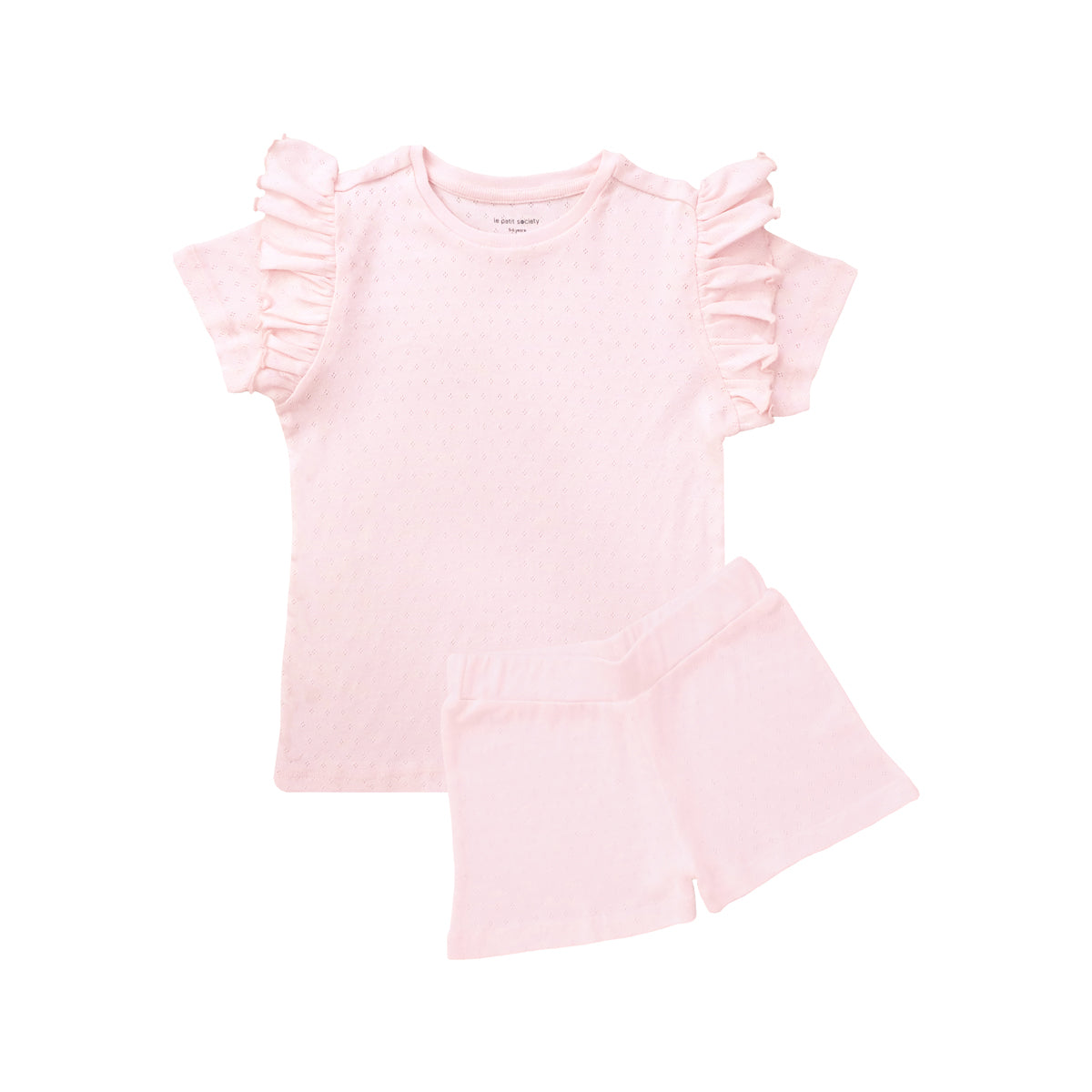 Organic Kids Ruffle Short Sleeves PJ Set in Pink by Le Petit Society — image 7