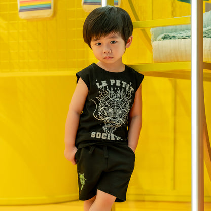 Dragon Streetwear - Kids Shorts in Black by Le Petit Society — image 2