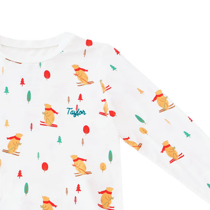 Kids Bamboo Pyjamas in Ski Bear Print by Le Petit Society — image 5