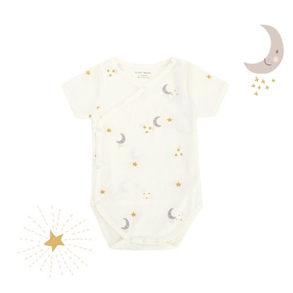 Baby Organic Kimono Romper in Moon & Stars Print by Le Petit Society
