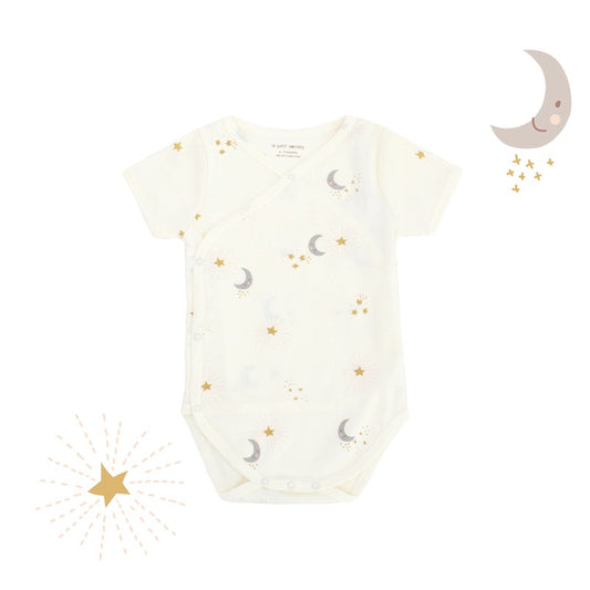 Baby Organic Kimono Romper in Moon & Stars Print by Le Petit Society