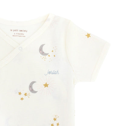 Baby Organic Kimono Romper in Moon & Stars Print by Le Petit Society — image 2