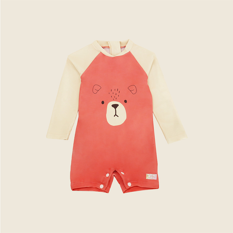 Le Petit Society Orange Baby Bear Swimsuit Front