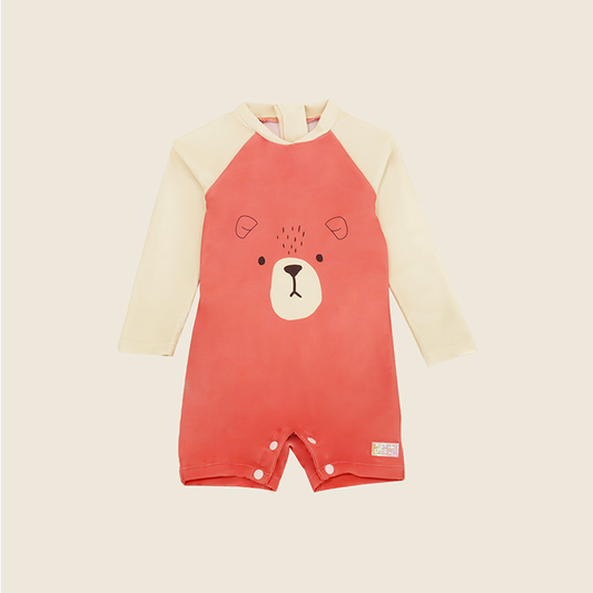 Le Petit Society Orange Baby Bear Swimsuit Front