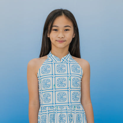 Heritage Series - Girls Cheongsam in Blue Peranakan Print by Le Petit Society — image 5