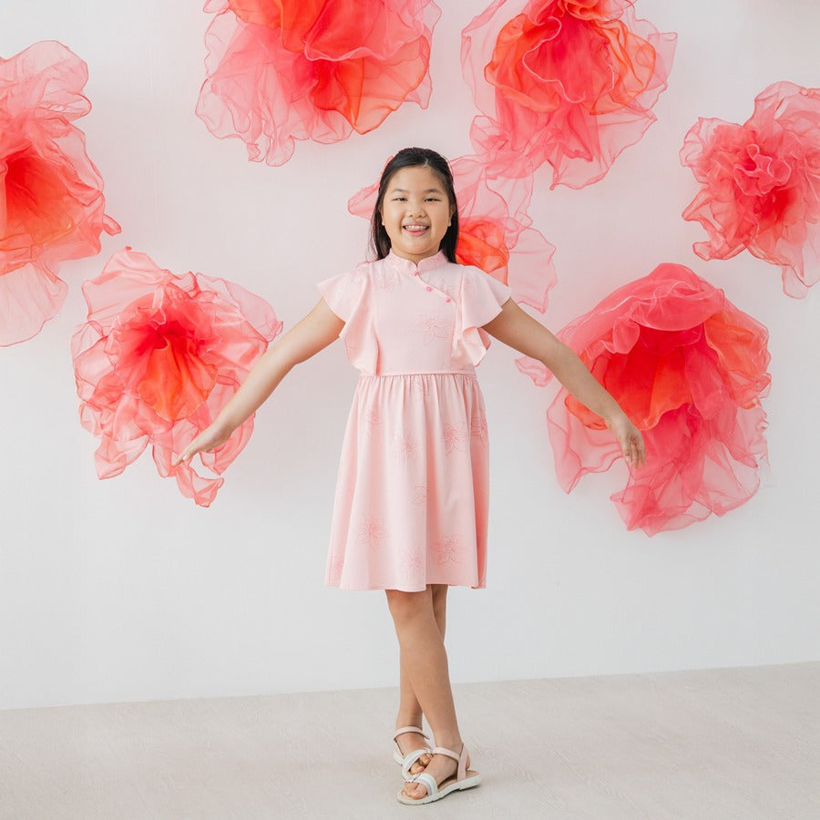 Heritage Series - Girls Cheongsam in Pink Lilies by Le Petit Society