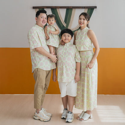 Heritage Series - Boys Shirt in Beige Peranakan Print by Le Petit Society — image 3