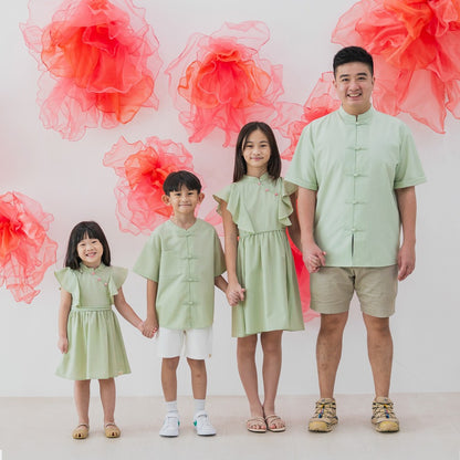 Heritage Series - Boys Mandarin Shirt in Jade by Le Petit Society — image 2