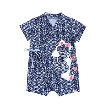 Oriental series - Baby Kimono Romper in Navy Origami Koi Print by Le Petit Society — image 4