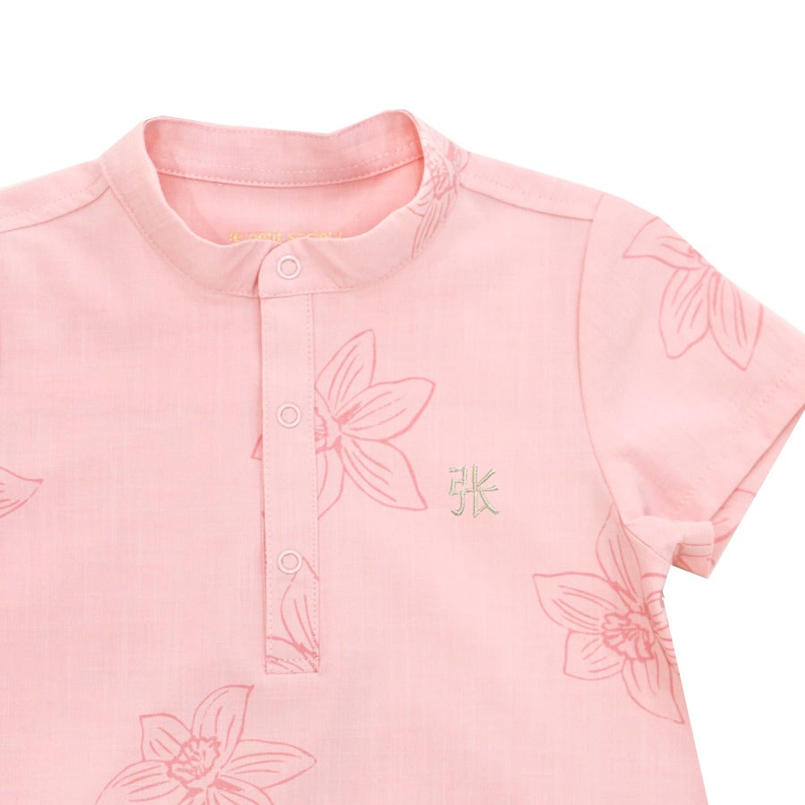 Heritage Series - Baby Boy Romper in Pink Lilies by Le Petit Society — image 4