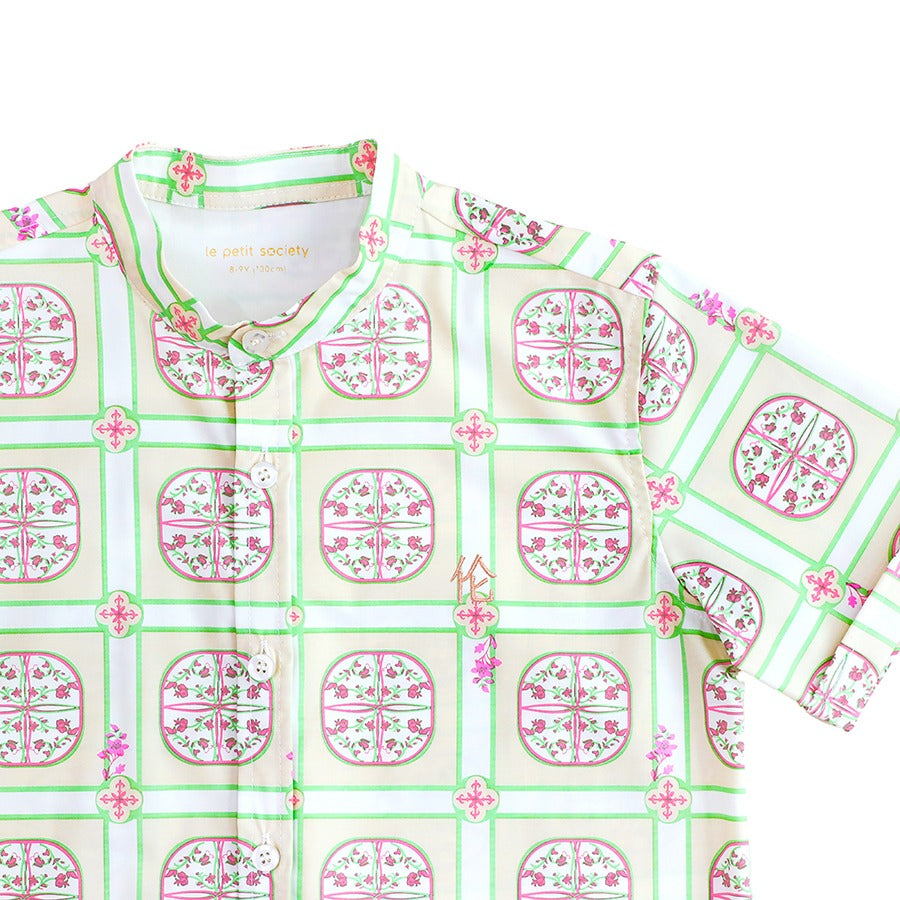 Heritage Series - Boys Shirt in Beige Peranakan Print by Le Petit Society — image 6