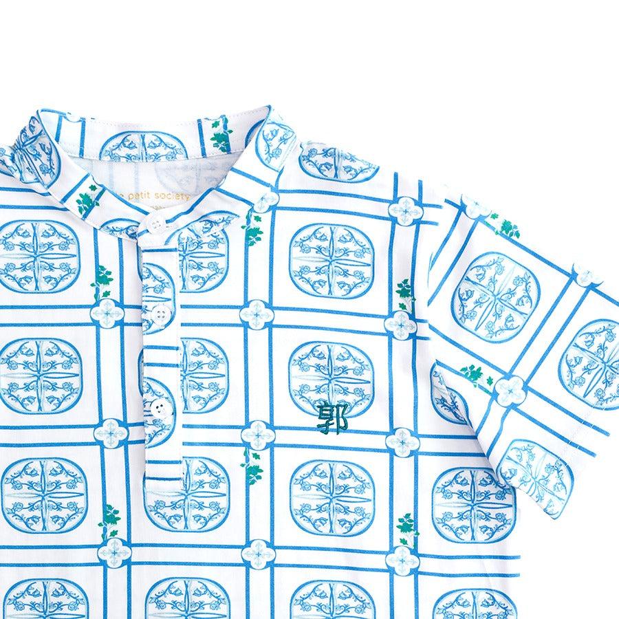 Heritage Series - Boys Jersey Shirt in Blue Peranakan Print by Le Petit Society — image 7