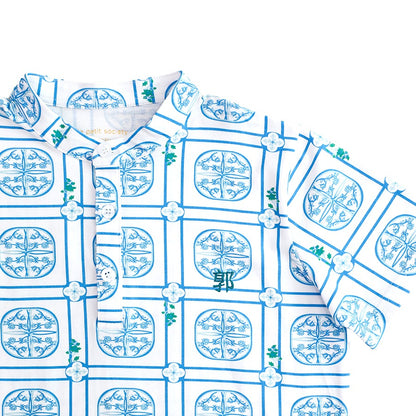 Heritage Series - Boys Jersey Shirt in Blue Peranakan Print by Le Petit Society — image 7