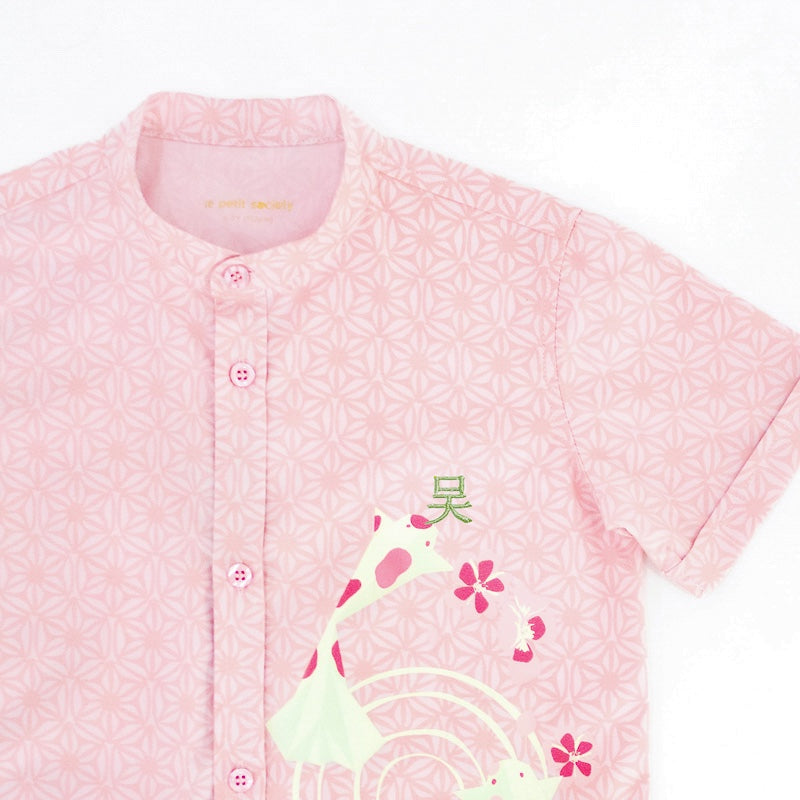 Oriental Series - Men's Shirt in Pink Origami Koi Print (Relaxed Fit) by Le Petit Society — image 5