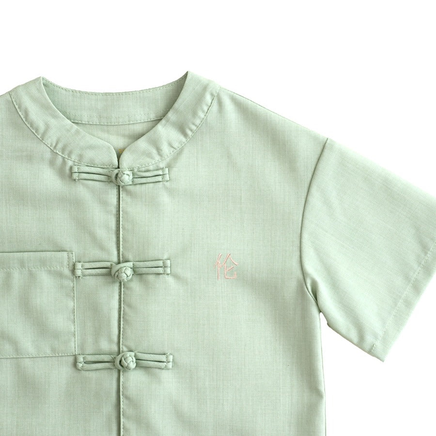Heritage Series - Boys Mandarin Shirt in Jade by Le Petit Society — image 7