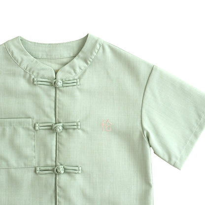 Heritage Series - Boys Mandarin Shirt in Jade by Le Petit Society — image 7