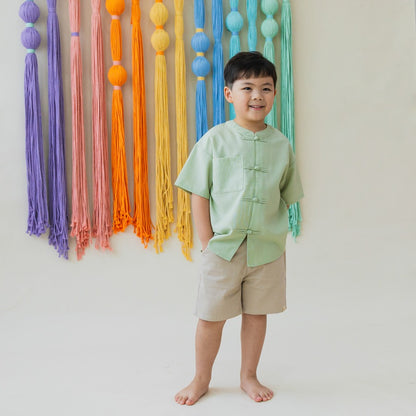 Heritage Series - Boys Mandarin Shirt in Jade by Le Petit Society — image 15