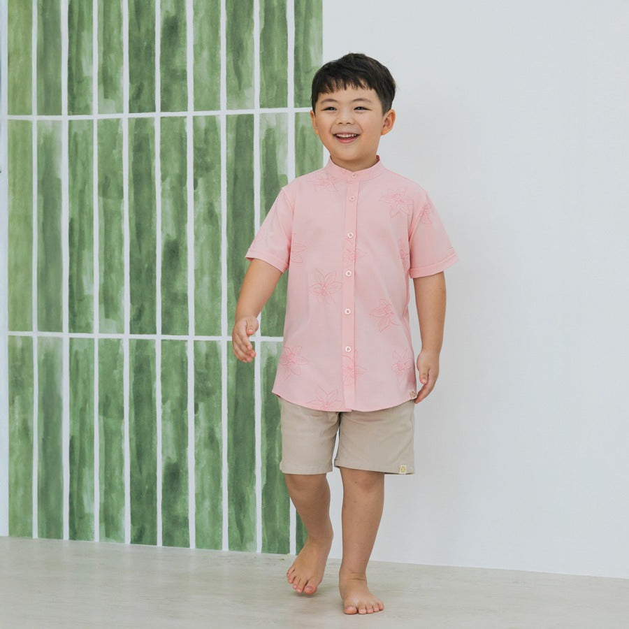 Heritage Series - Boys Shirt in Pink Lilies by Le Petit Society — image 3