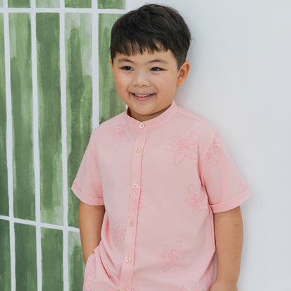 Heritage Series - Boys Shirt in Pink Lilies by Le Petit Society — image 2