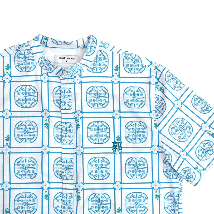 Heritage Series - Men's Mandarin Shirt in Blue Peranakan Print (Classic Fit) by Le Petit Society — image 6