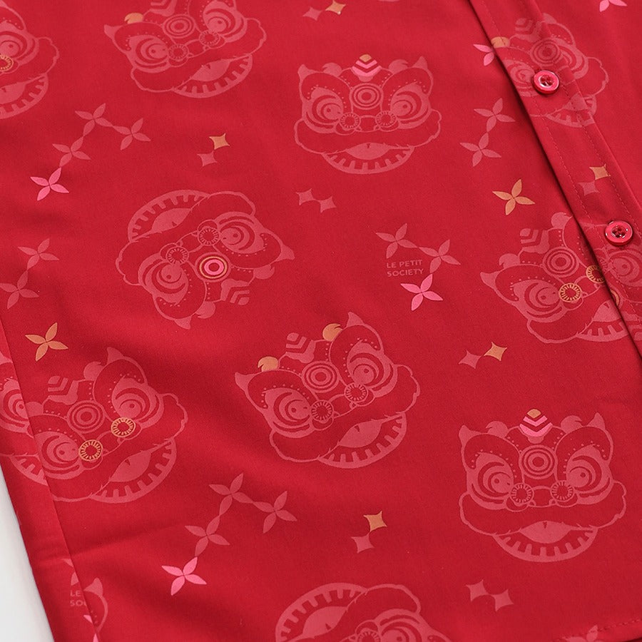 Lion Dance Series - Boys Shirt in Red Festive Lion Print by Le Petit Society — image 6