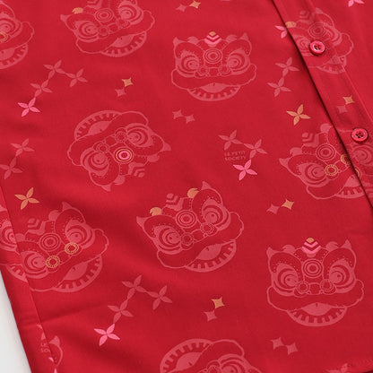 Lion Dance Series - Boys Shirt in Red Festive Lion Print by Le Petit Society — image 6