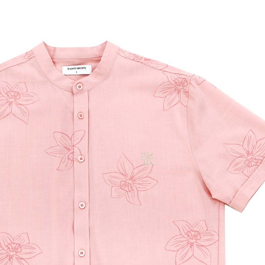 Heritage Series - Men's Mandarin Shirt in Pink Lilies (Classic Fit) by Le Petit Society — image 8