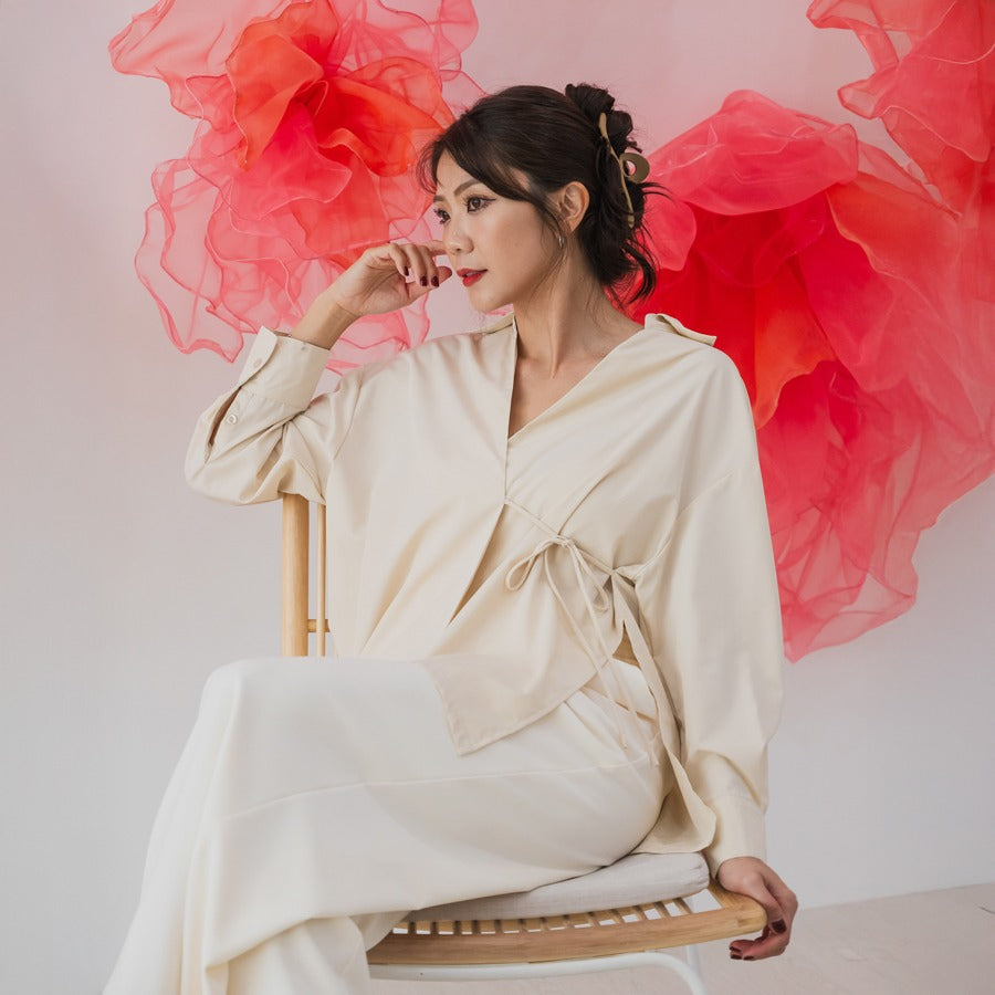 Oriental Series - Ladies Wrap Shirt in Oat by Le Petit Society — image 9