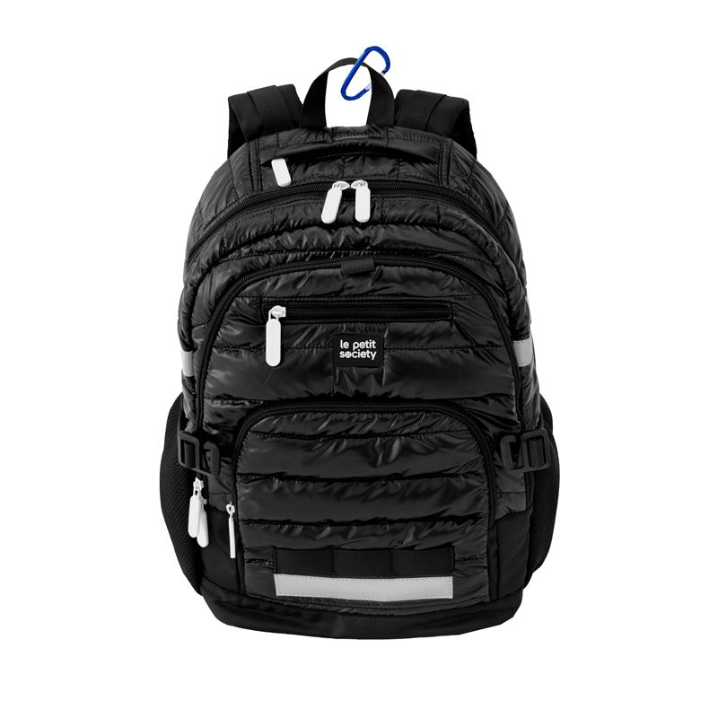 Double Pocket Backpack in Black Puffer by Le Petit Society