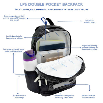 Double Pocket Backpack in Black Puffer by Le Petit Society — image 10