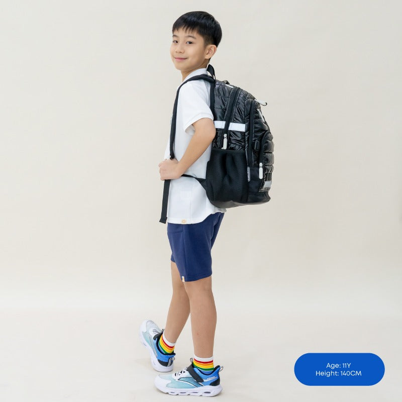 Double Pocket Backpack in Black Puffer by Le Petit Society — image 2