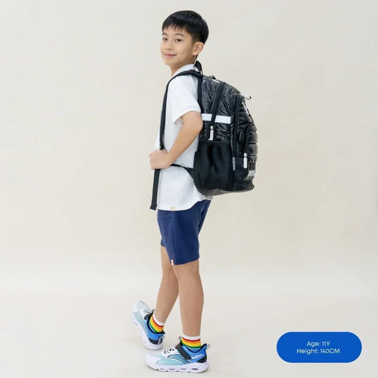 Double Pocket Backpack in Black Puffer by Le Petit Society — image 2
