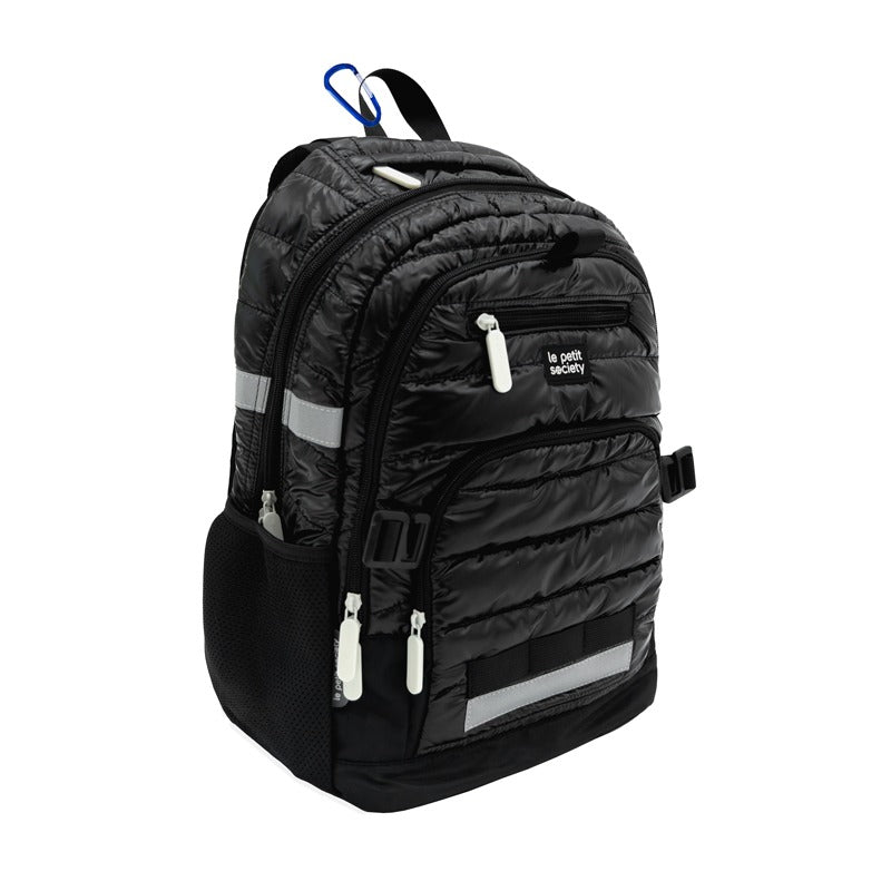 Double Pocket Backpack in Black Puffer by Le Petit Society — image 8